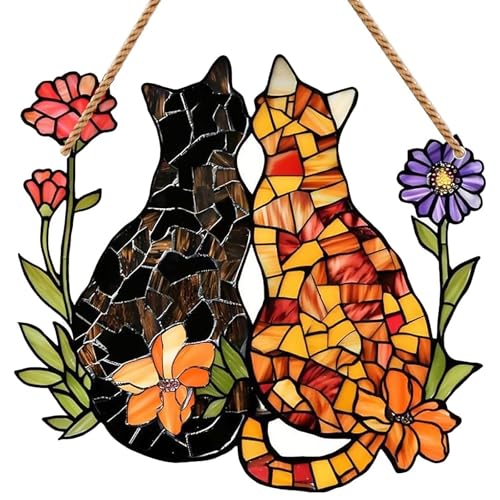 Hshenjhu Atrapasoles, Decoración de Ventana Acrílica con Forma de Gato de Jardín, Colgaduras de Vidrieras, Colgante de Ventana de Gato de la Amistad, para Ventanas, Terrazas, Paredes, Jardines