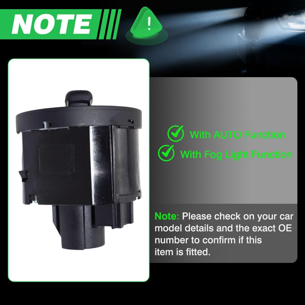 Light Switch with Fog Light and AUTO Function, Replaces 5ND941431B, 3C8941431,5C6941531, Light Control, Compatible with VW Golf V 1K1 2004-2008, 10 Pins, 1 pc