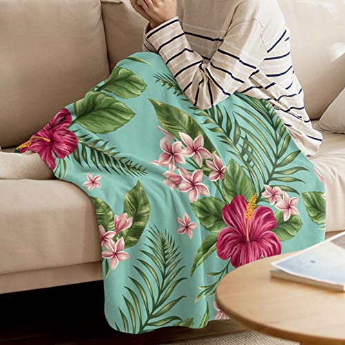 Singingin Ultra Soft Flannel Fleece Bed Blanket Tropical Flowers Hibiscus Throw Blanket All Season Warm Fuzzy Light Weight Cozy Plush Blankets For Living Room/Bedroom 40 Inch X 50 Inch thumb #2
