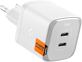 Spigen 45W USB-C 2 Port Mini Hızlı Şarj Aleti Samsung PPS 2.0 / Isı Düşürücü GaN III Akım Korumalı PD 3.0 Protokol Güç Adaptörü iPhone & Android & iPad & MacBook Type-C PE2203 White - ACH05155