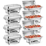 8 Pack Chafing Dish Buffet Set 8 Qt Stainless Steel Complete Chafer Set Catering Warmer Set with Water Pan, Fuel Holder for Parties, Dinners, Catering, Buffet and Weddings