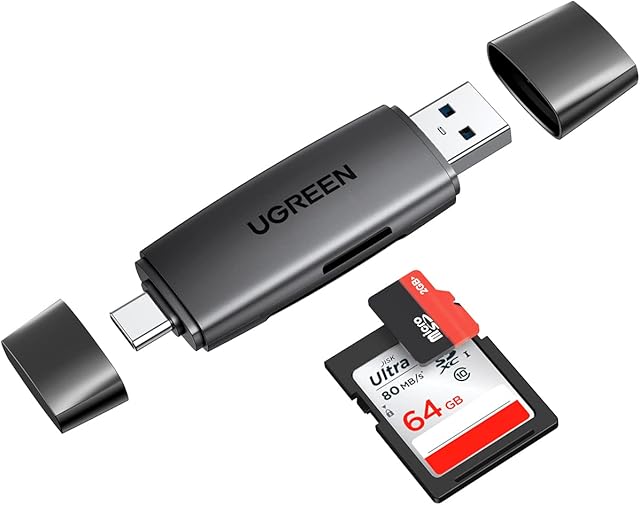 UGREEN SD Card Reader, USB 3.0 & USB C External Memory Card Adapter for SD/Micro SD/TF/SDHC/SDXC/MMC/UHS-I, Compatible with MacBook, iPad Pro, iPad Air, Galaxy S22, Pixel 6, Laptop