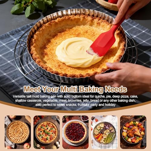E-far 9.5 Inch Tart Pan, Stainless Steel Pie Quiche Pan Baking Dish for Oven, Reusable Pie Plate Tin with Fluted Edge & Seamless Bottom, No Leakage and Dishwasher Safe, Mirror Silver - Image 5
