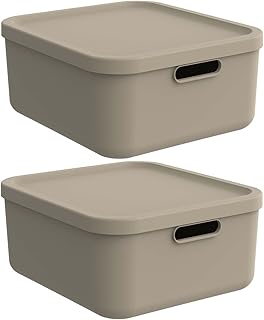 Rotho Albula Light Set of 2 Storage Boxes 20 L with Lid (Beige)