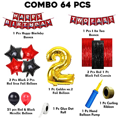 Image of Party Propz Paper,Foil,Latex,Rubber Car Theme Decoration For Birthday Combo,64Pcs Kit For Boys 2Nd Birthday Party Decorations,Birthday Decorations Kit For Boys 2Nd Birthday Items 2 Year,Multicolor