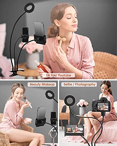 Webcam Light Stand, Upgraded Selfie Ring Light with Webcam & Cell Phone & Table Holder Mount for Live Stream Makeup YouTube Video TikTok