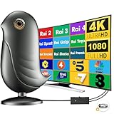 Antenna TV Interna Amplificata Potente - Antenna TV Portatile con 600 km di Distanza di Ricezione, Antenna da Interno Digitale Terrestre Supporto 4K / 1080P HDTV, Con Cavo in Rame da 5m - Grey