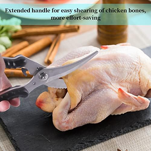 Newness Poultry Scissors, Premium Spring-Loaded Poultry Shears Kitchen Chicken Bone Shears with Anti-Slip Handle, Heavy Duty Chef Kitchen Scissors for Spatchcock Turkey, Bone , Tough Tendon, Meat