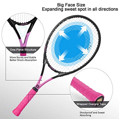 Lunnade Adults Tennis Racket 27 Inch, Shockproof Carbon Fiber Tennis Racquet Light-Weight, Pre-Strung And Regrip, Suitable For Beginners To Intermediate Players #TOP1
