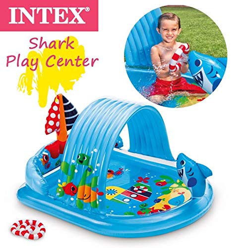 Image of INTEX 57128MW Shark Play Center Inflatable Kiddie Pool, 61.5in x 51in x 33in, Ages 2+