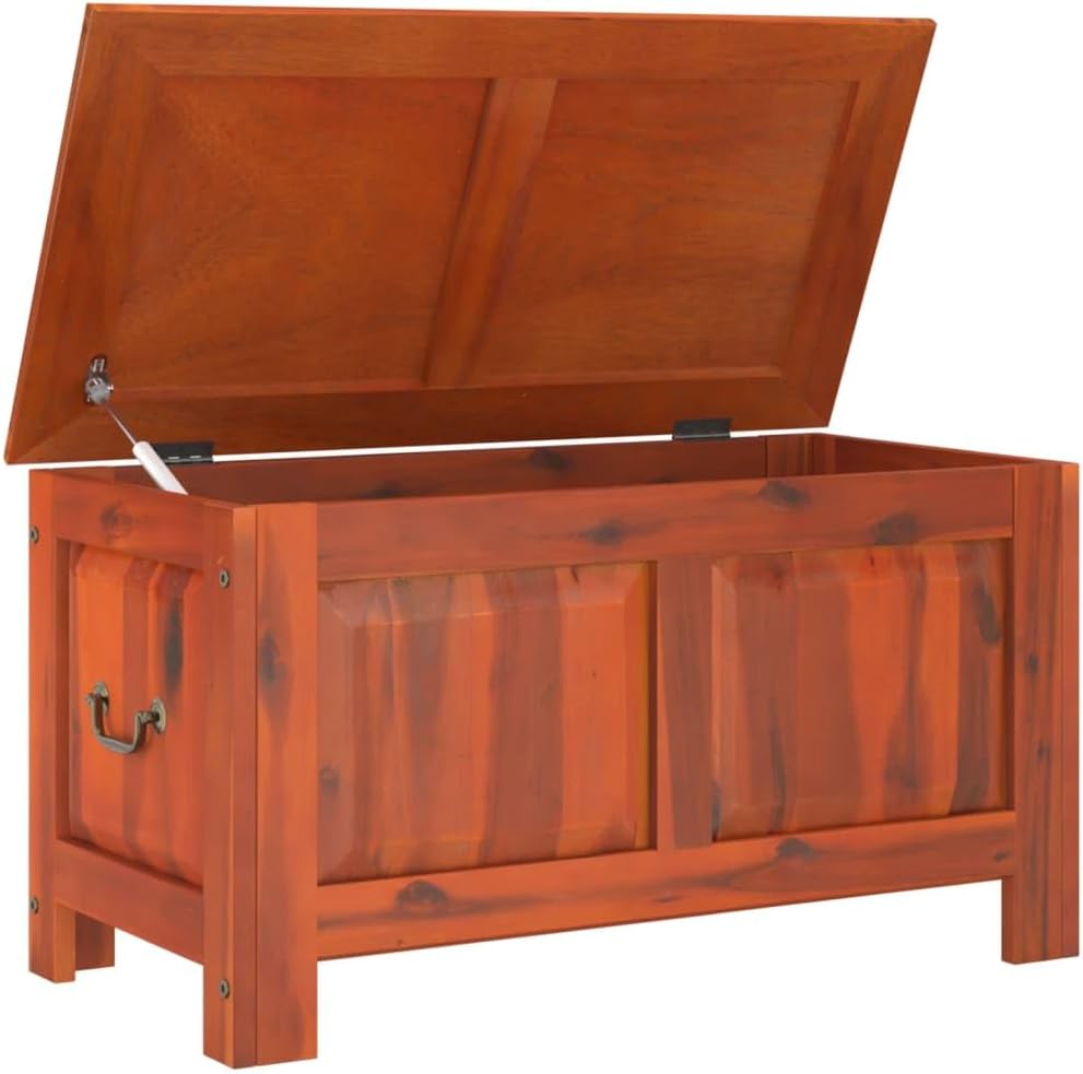 Storage Chest with Gas Lift, Solid Acacia Wood Blanket Trunk for Living Room Bedroom, Retro Vintage Wooden Toy Organizer with Matte Finish, 35.4-inch