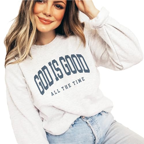 Aurlex Tees God Is Good Varsity Sweatshirt, Christian Faith Sweater, Cute Religious Gift, Trendy Christian Jesus Clothing, Bible Verse Shirt, Unisex Crewneck Sweatshirt White4