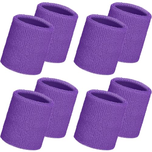 Image of WILLBOND 8 Pack Wrist Sweatbands Sports Wristbands Tennis Sweatbands Neon 80s Thick Cotton Gymnastics Sweat Band Athletic Football Soccer Sports Wristband for Men Women Party