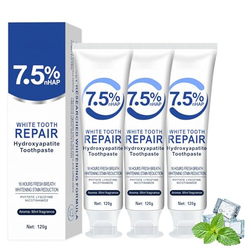 3 pezzi Idrossiapatite Dentifricio, Hydroxyapatite Toothpaste, Dentifricio senza fluoruro, Riparazione dello smalto dei denti e Sollievo dalla sensibilità dei denti, Respiro fresco
