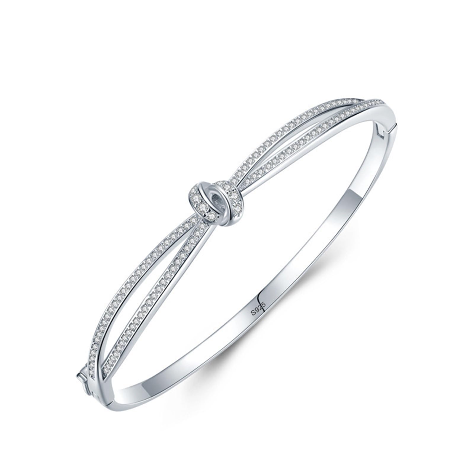 Pulsera de plata 925 para mujer con circonita cúbica, brazalete cruzado de nudo de plata para mujer, adecuado para aniversario