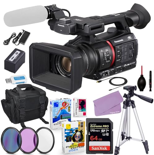 Panasonic AG-CX350 4K Camcorder Bundle + Accessory Kit Including 64GB Extreme Pro Memory, Filters, Case, Video/Photo Editing Software Package & More (20 Items)