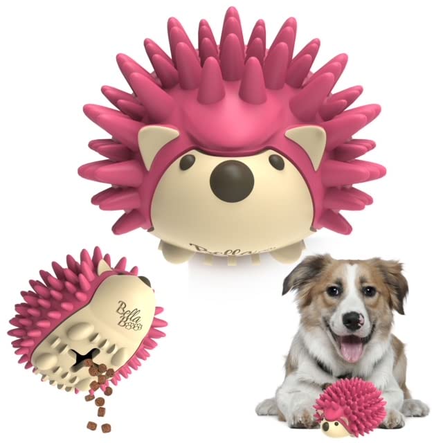 Bella Boo Pets Interactive Dog Toy for Strong Chewers - Freddy The Hedgehog All-in-One Treat Ball + Food Dispensing Slow Feeder Dog IQ Puzzle + Dental Chew Toy for Medium and Large Breed Dogs (Pink)