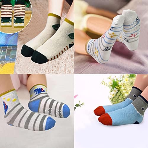 Image of Tphon 12 Pairs Toddler Non Skid Socks with Grips Anti Slip Bottom, Cotton Non Slip Ankle Crew Socks for Boys, Girls, Kids(1-7Years)