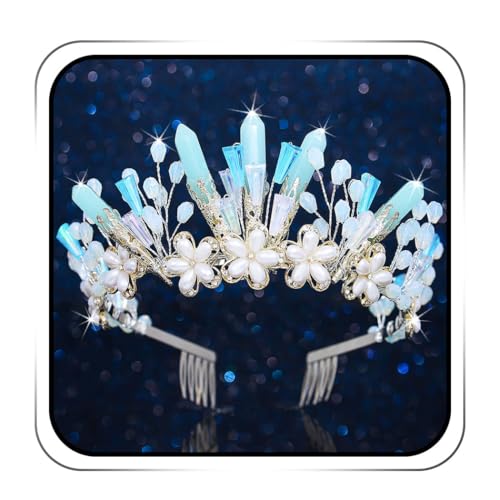 IYOU Cuarzo Reina Corona Tiaras Plata Cristal Coronas Flor Boda Diadema Disfraz Novia Accesorios para el cabello para Mujeres