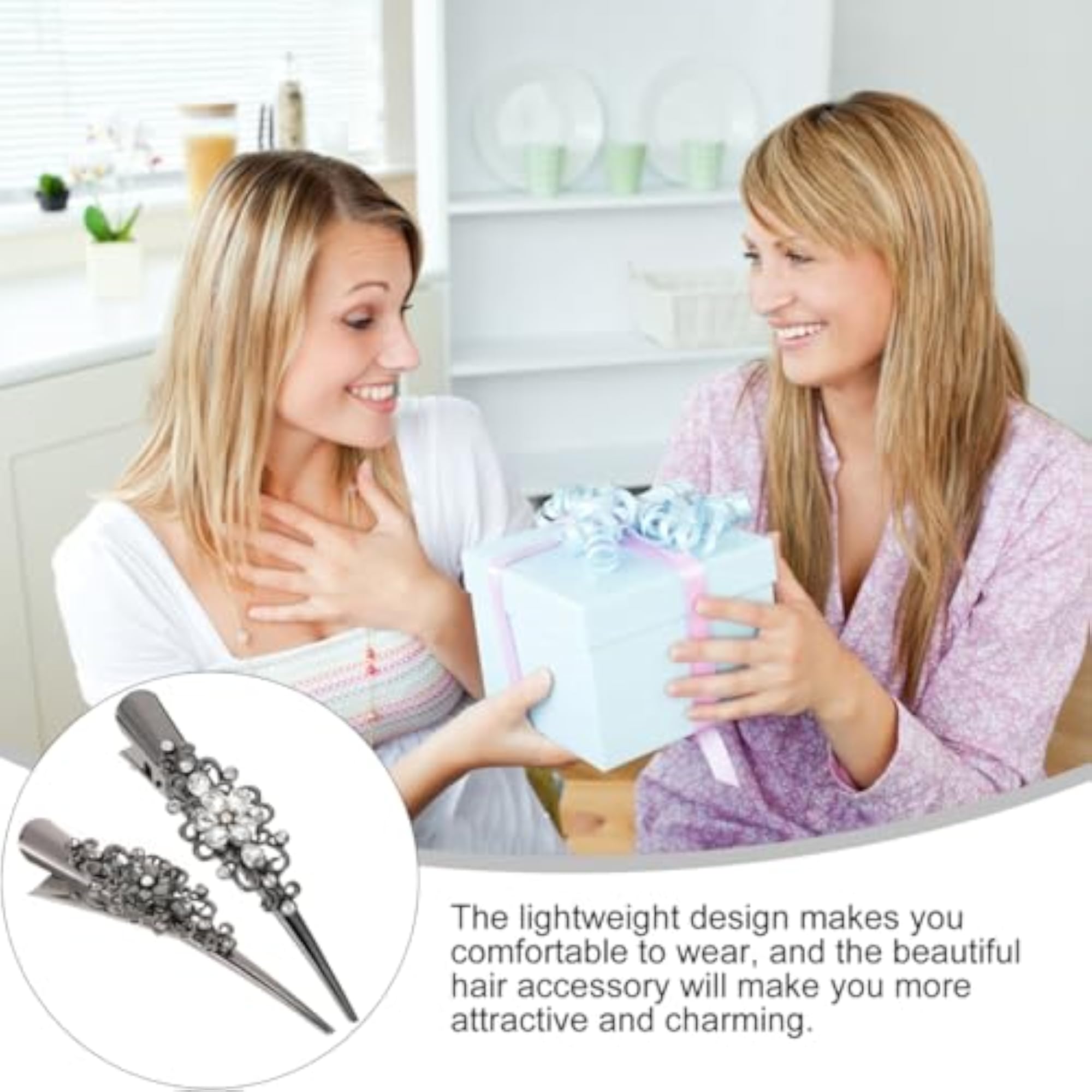 2pcs Decorative Alligator Hair Clips with Rhinestones