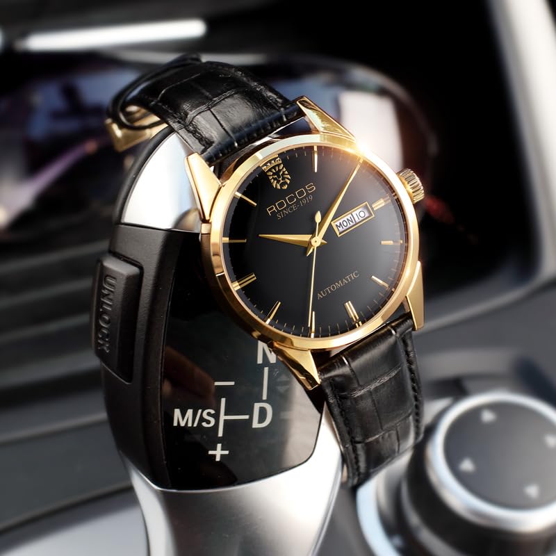 Image of ROCOSJEWE Skeleton Mechanical Watch for Man - Luxury Analog Wrist Watch for Men with Genuine Leather Band, Waterproof Classic Black Watches for Man RW0101