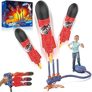 GOOJOOY Kids Toys for 4 5 6+ Year Old Boys Girls, 2 in 1 Space Rocket Toys, Rocket Launcher Toy with 3 Launch Cylinders, for Birthday Christmas New Year Eve