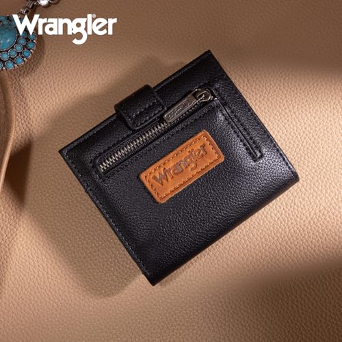 Image of Montana West X Wrangler Small Black Wallet for Woman Ladies Girls Slim Thin Bifold Card Cases & Money Organizers RFID Lining and Zipper Coin Pocket