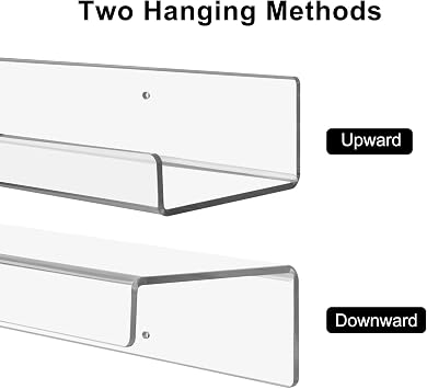 CECOLIC 6 Pack Clear Acrylic Floating Shelves for Wall, 15'' Plastic Wall Mounted Display Shelf Bookshelf and Spice Organizer for Bedroom, Living Room, Kitchen, Bathroom, Office