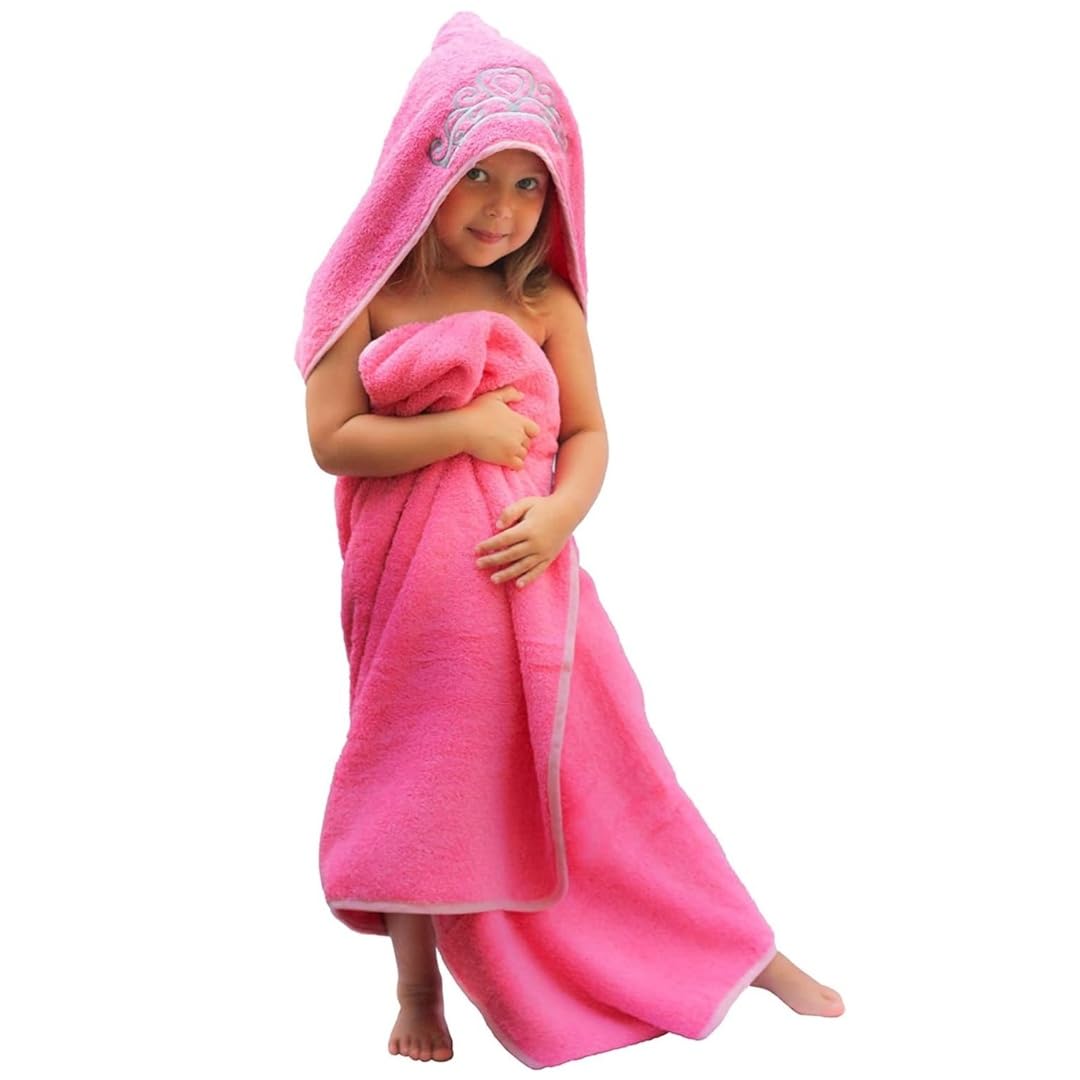 Princess Baby Bath Towel [Pink] Hooded Toddler Towels for Girls Up to 10 Years - Oversized Baby Towel with Super Absorbent 100% Cotton - Soft and Cozy Beach Towel - Full Coverage Kids Bath Towels