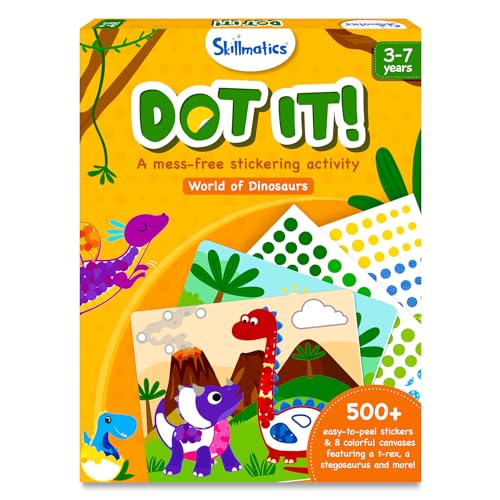 Skillmatics Art Activity – Dot It Dinosaurs, No Mess Sticker Art for Kids, Craft Kits, DIY Activity, Gifts for Boys & Girls Ages 3, 4, 5, 6, 7, Travel Toys for Toddlers, Paper, Multicolor