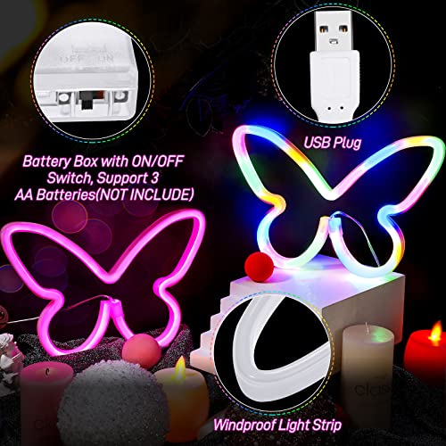 Image of Riakrum 2 Pcs Butterfly Neon Signs LED Lights Decor,Pink, Colorful