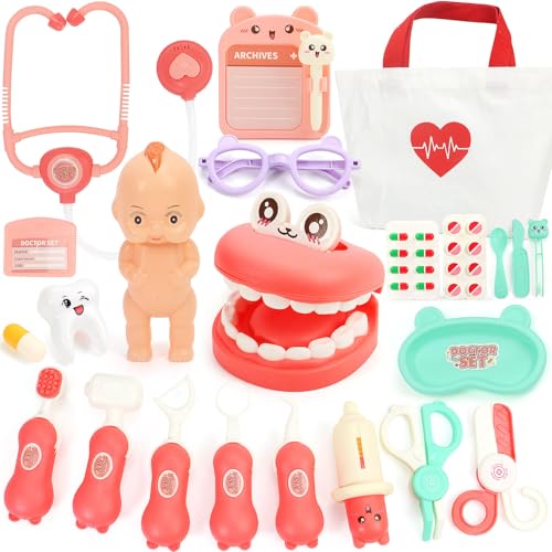Dentist Doctor Kit for Toddlers 3-6 with Stethoscope, Pretend Play Set & Educational Toy Gift for Boys and Girls