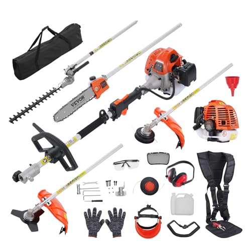 VEVOR Herramientas de Corte Multifuncional 5 en 1, Cortasetos de Gas 26 CC, desmalezador, cortadora de Basura, Motor de Dos Tiempos, Sierra de Perca, Motosierra con extensión, Herramientas para podar