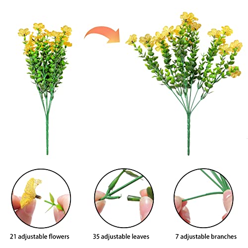 Gorgeoos 4 Bundles Artificial Flowers For Outdoors Fake Plants No Fade Faux Outside Greenery Boxwood Plastic Shrubs Silk Flowers For Garden Office Kitchen Restaurant Decoration (Yellow) #TOP3