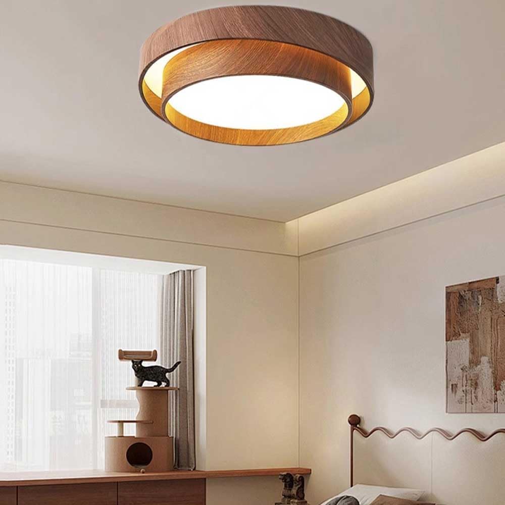 Modern Dimmable Iron LED Flush Mount Ceiling Light ,3000-6000K With Remote Control Ceiling Lamp,Close To Ceiling Light Fixtures For Living Room, Foyer, Kitchen, Bedroom, Hallway (Walnut color, Small)