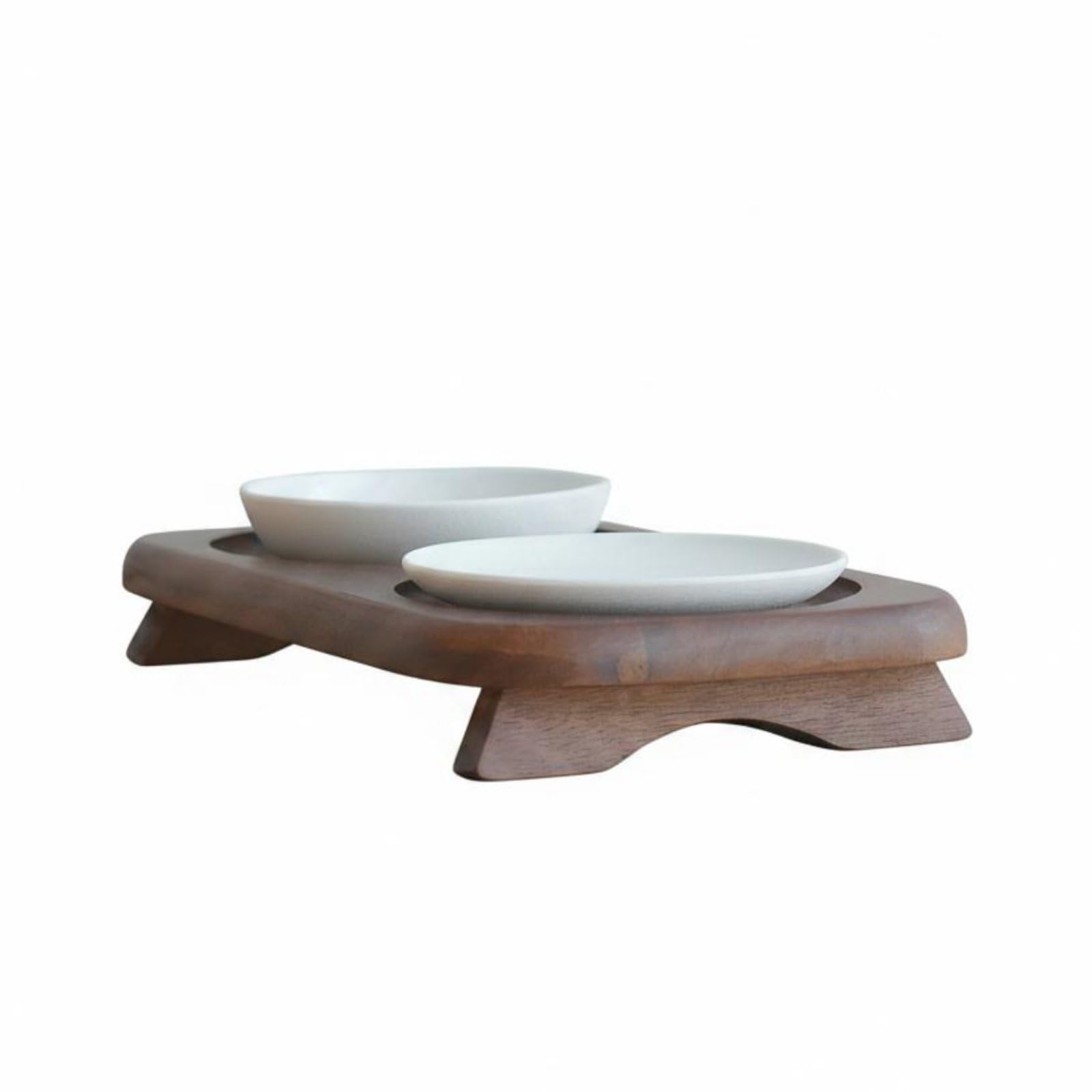 Support de Gamelle Industriel Distributeur Alimentaire Pet Stand Surélevé pour Animaux Double Céramique Base Bois Stable, Style to 2