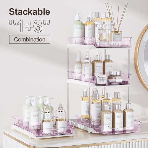 Image of Delamu 2-Tier Multi-Purpose Bathroom Under Sink Organizers and Storage, Stackable Kitchen Pantry Organization, Pull Out Medicine Cabinet Organizer with Movable Dividers, Purple, 2 Pack