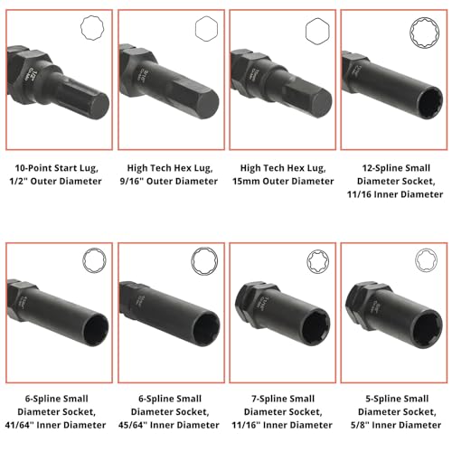 REBRA 16-Piece Locking Lug Nut Master Key Set, Wheel Lock Removal Kit of Spline Star and Hex Style Lug Nut Key, Spline Socket Set for 5, 6, 7, 12 Spline Lug Nuts - Thumbnail 4