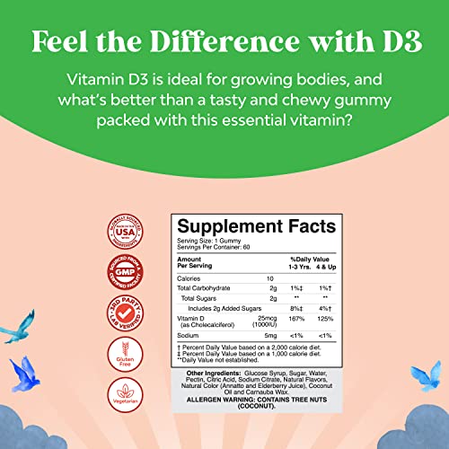 Chewable Vitamin D Gummies For Kids - Delicious Kids Vitamin D 1000 Iu Gummy Vitamins For Kids And Toddlers Immune Support Plus Muscle Teeth And Bone Health - Gelatin Free Non-Gmo Fruit Flavors #TOP2