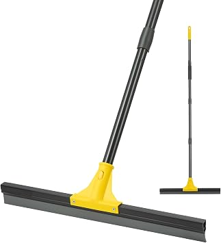 Rubber Floor Squeegee with Telescopic Handle, 45cm Heavy Duty Scraper Broom 45  Angled Water Wiper for Bathroom, Garage, Tiles, Windows & Outdoor Cleaning 45cm
