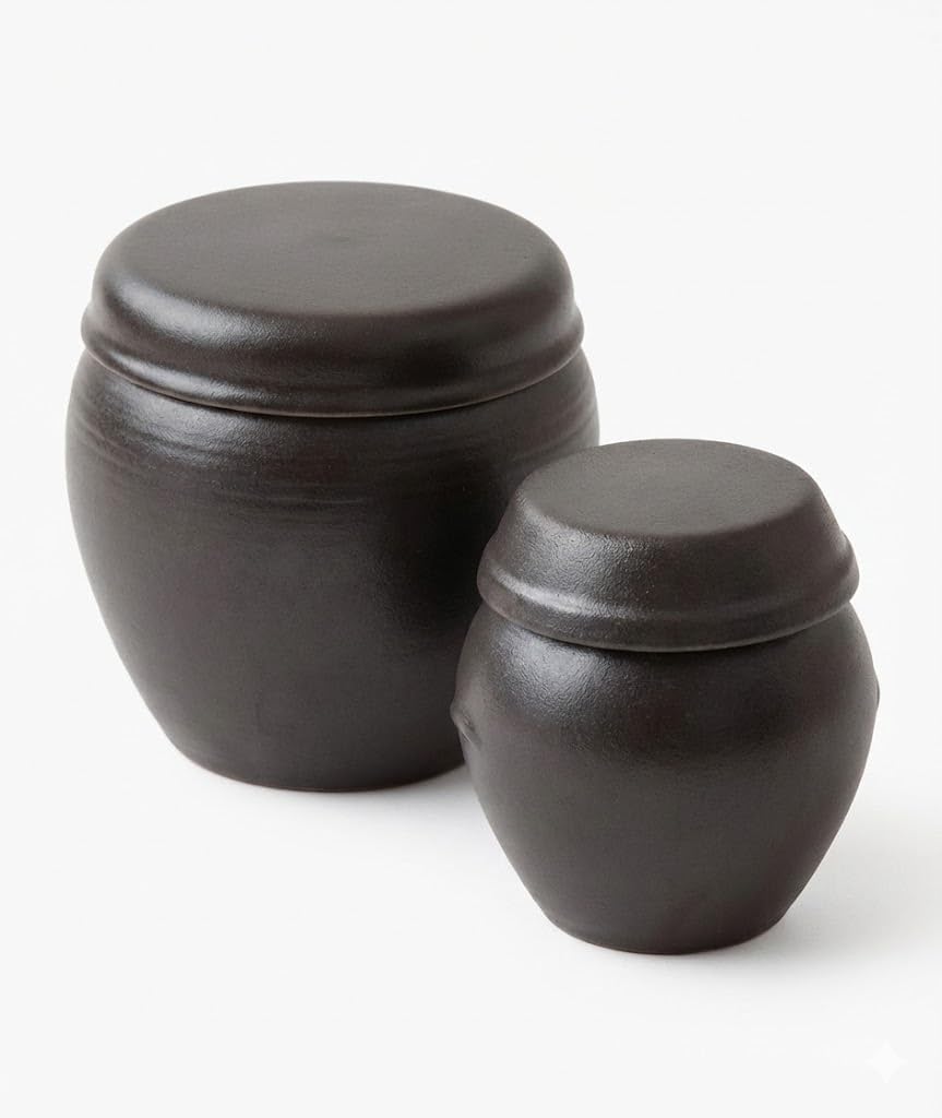 Premium Ceramic Spice Jar Set with Lids (Medium & Large) – Traditional Style Fermentation Pots for Gochujang & Doenjang – Odor-Resistant White Clay Condiment Containers