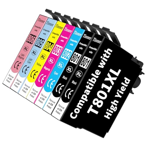 Tinnee 7er-Pack T0807 Multipack Cartouche d'encre Compatible pour Epson 80XL Epson T0801 T0802...
