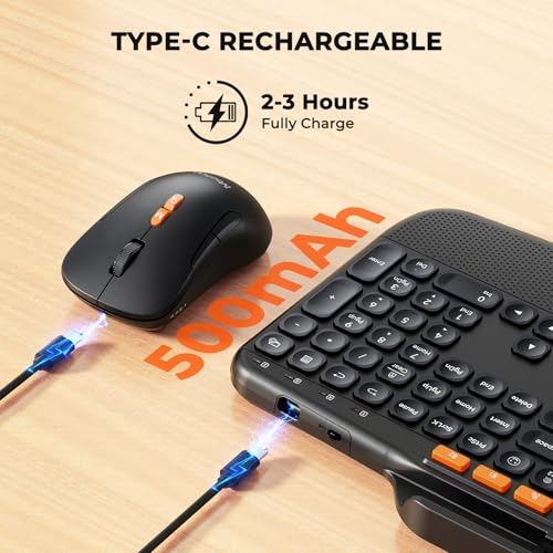 Image of MEETION Bluetooth Wireless Keyboard Mouse Combo with Tablet Holder | Slim ergonomic keyboard with quiet scissor keys, 4 DPI wireless mouse, works with Windows, Mac, PC, laptop, phone and tablet