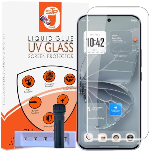 Image of STP FEEL UV HD+ Tempered Glass Screen Protector Guard Compatible For Tecno Pova Curve 2 5G (6.78 Inch, Pack of 1) Full Adhesive UV Curved Case Friendly HD Clarity with easy installation kit