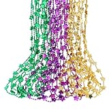 INOGIH 12 cuentas de Mardi Gras, collar con forma de flor de lis, collar de disfraz de fiesta, colores metálicos en oro, verde, morado, Plástico, Plástico.