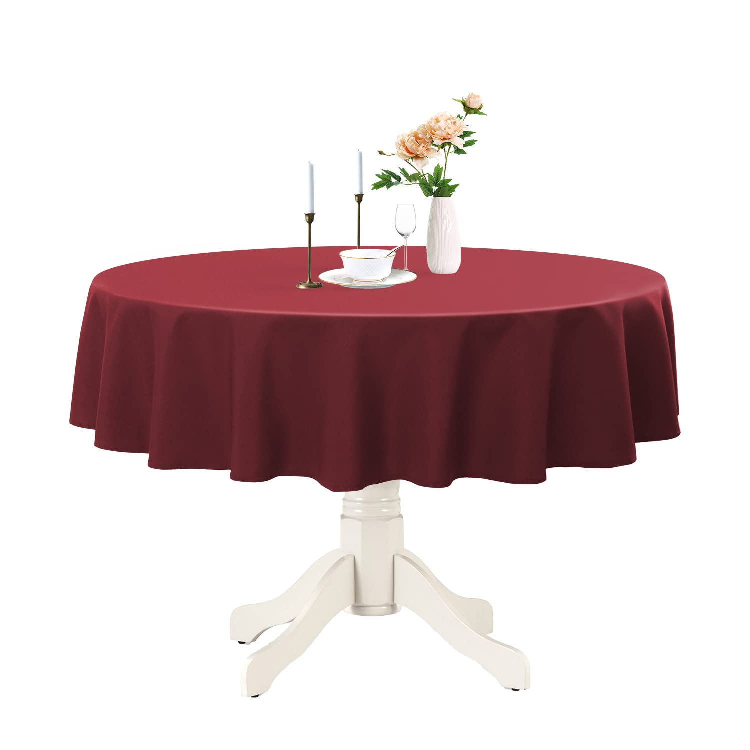 Romanstile Round Waterproof Tablecloth, Stain Resistant Washable Table Cloths Wrinkle Free Polyester Table Covers for Kitchen Dining Party Wedding Indoor and Outdoor - Burgundy, 90 Inch — image 1