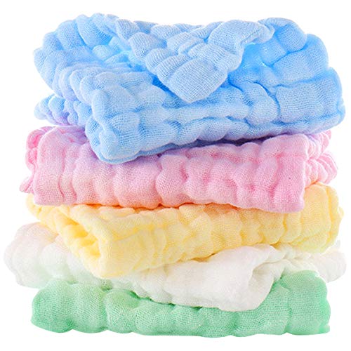 KYSUN 5 Piezas Toallas Pequeñas, Toalla de Cara para Niños, Toallas Pequeñas Bebe, Muselinas Bebe Algodon, Toallas Bebe Recien Nacido, Toalla Bebe Algodon  para Bebé, Niñas, Niños, 11.8 * 11.8 inch