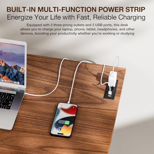 Image of TEMI Small Computer Desk Folding Table - No Assembly, Compact 35.8 inch Foldable Desk with Power Outlets & USB Charging Port, Portable Small Office Desk, Ideal Mini Study Table for Narrow Spaces, Walunt