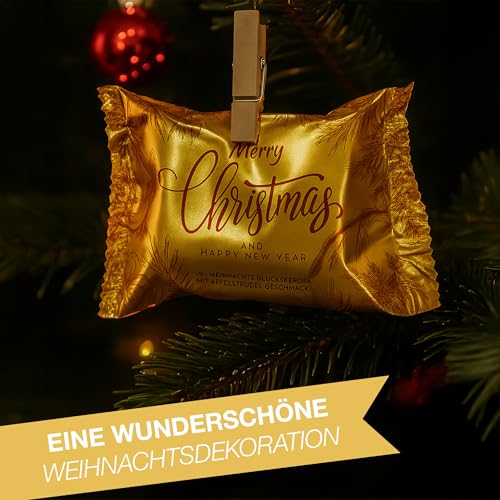 FOOD crew 36x Weihnachts Glückskekse mit Apfelstrudel Geschmack - Glückskeks mit festlichen Spruch einzeln verpackt - Weihnachtsglückskekse kleine Geschenkideen Weihnachten - Adventskalenderfüllungen