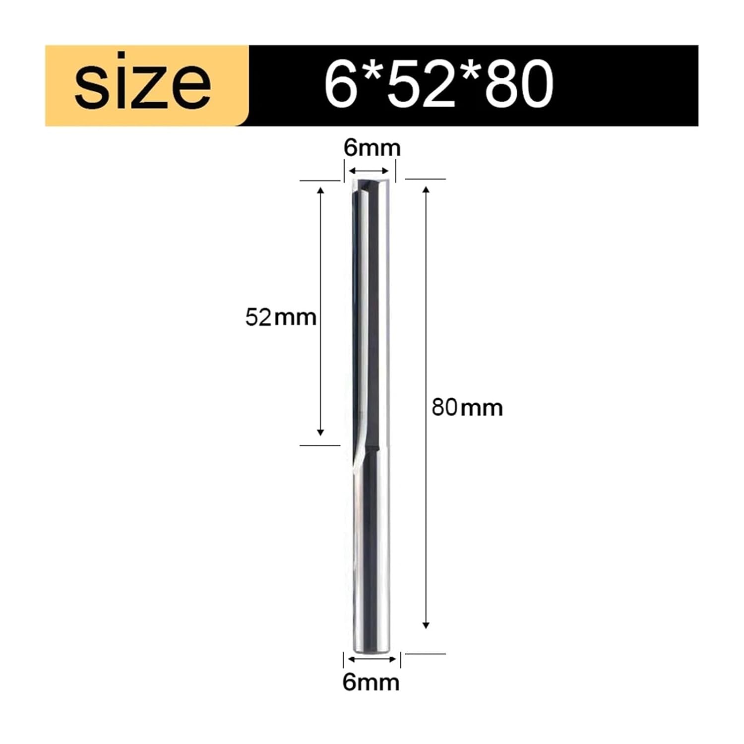 Straight Flute end Mills 3.175 4 6 8 10mm Shank 2 Flutes Straight End Mill CNC Milling Cutter Hard Engraving Router Bit(6x52x80)
